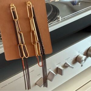 Rock & Vibe Gold Black Paperclip Chain Earrings OS